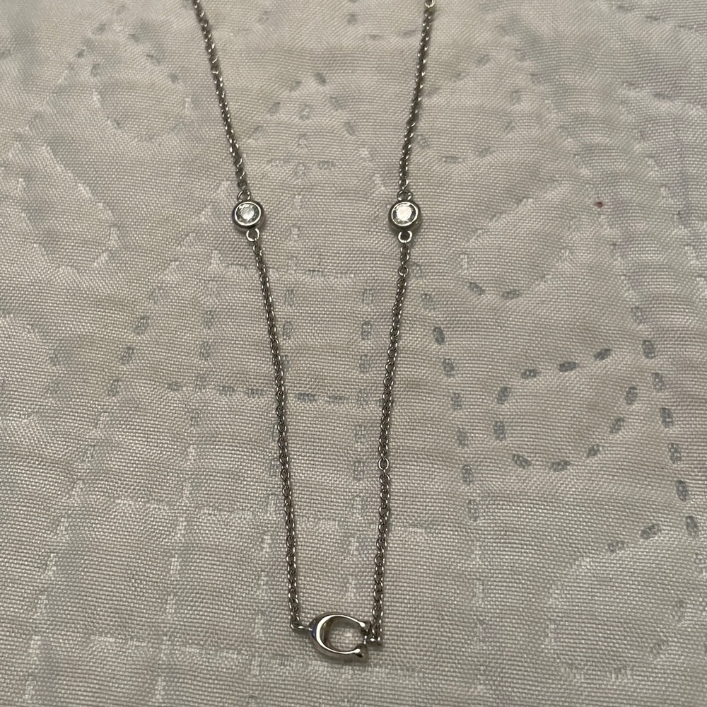 COACH Signature C Sparkle Station Necklace Silver Tone with Crystals 18”L - Picture 11 of 14